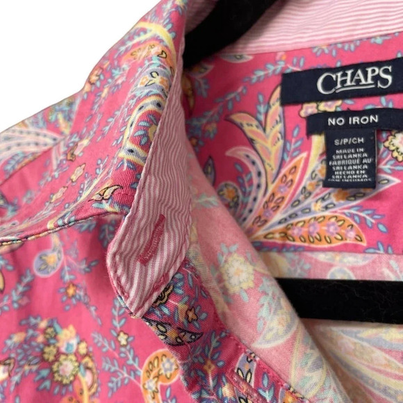 CHAPS Ralph Lauren Women's Pink No iron Paisley Dress Button Up Shirt Size Small - Picture 5 of 8